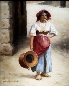 Ung italienerinde med vandkrukke by Niels Frederik Schiottz-Jensen