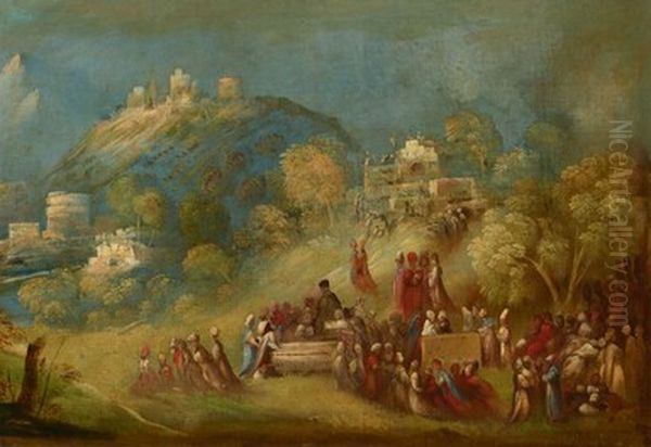 The Trojans Building the Temple to Venus at Eryx and Making Offerings at Anchises's Grave by Dosso Dossi