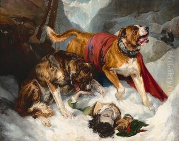 Alpine Mastiffs Reanimating a Distressed Traveler - view 1