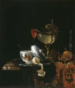 Still Life with Chinese Sugarbowl, Nautilus Cup, Glasses, and Fruit by Willem Kalf