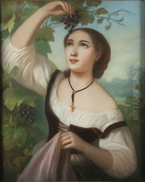 Young woman picking grapes - view 1