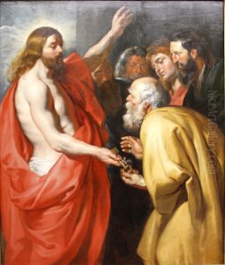 Christus ubergibt dem heiligen Petrus die Himmelsschlussel by (studio of) Rubens, Peter Paul