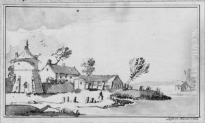 Landscape with houses and water by Sophia Albertina of Sweden