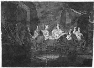 Tempelriddare, sittande kring ett bord by Pehr Horberg