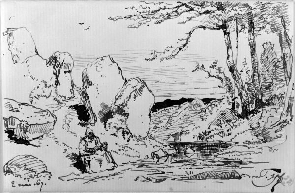 Sittande figur i ett landskap - view 1
