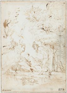 Landscape with a Satyr and a Goat by Agostino Carracci