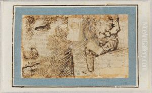 Fragment of a head of a woman and sitting boy by Lorenzo Di Credi