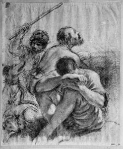 Study for a Composition with a Seated Man, a Bearded Man Looking Upwards, and a Boy with Two Dogs