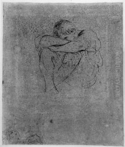 Preliminary study for the seated man in the foreground of the recto drawing by Giovanni Francesco Barbieri