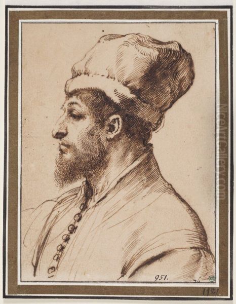 Bearded Man with a Hat, in Profile to Left - view 1