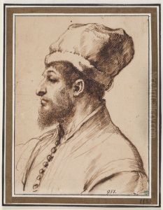 Bearded Man with a Hat, in Profile to Left by Giovanni Francesco Barbieri