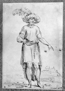 Standing oriental wearing a plumed turban by Francesco Brizio