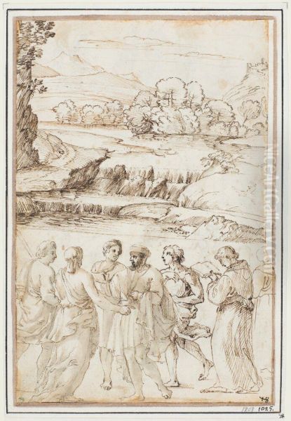 Landscape with Waterfall; Below: Six Figures - view 1