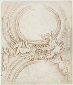 Ceiling. Roundel open to sky with five putti Ceiling. Roundel open to sky with five putti
