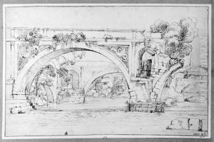 View of a Ruined Bridge, Temple and Obelisk to Right by Giovanni Francesco Grimaldi