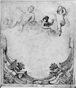 Study of a ceiling with four putti by Giovanni Francesco Grimaldi