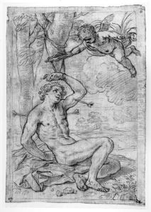 St. Sebastian crowned by an angel by Simone Cantarini (Pesarese)