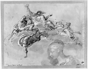 Study for ceiling decoration, below a head of a woman, profile left by Domenico Maria Canuti