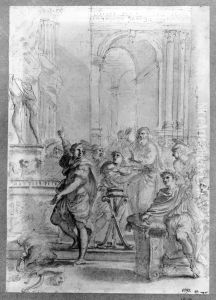 St. George preaching the idol falls into pieces in front of the praying emperor by Domenico Maria Canuti