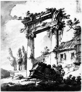 Ruinlandskap med brusten jonisk kolonnad by Jean Eric Rehn