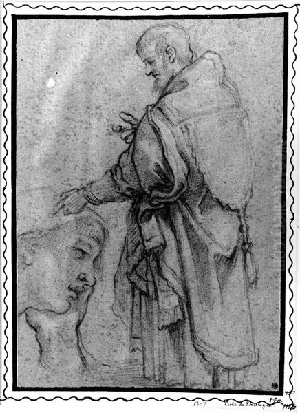 Study of male figure, profile left, and of woman resting her head in her hand - view 1