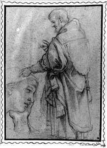 Study of male figure, profile left, and of woman resting her head in her hand Study of male figure, profile left, and of woman resting her head in her hand