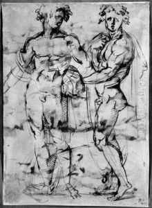 Study of two male nudes (recto) by Baccio Bandinelli