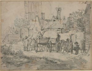 Village Street with Carts