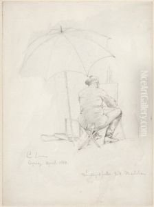 C.W. Jaensson vid staffliet by Carl Larsson