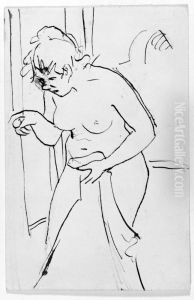 Naken modell vid en dorr. Ur skissbok by Anders Zorn