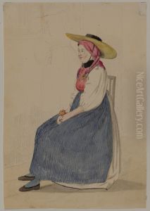Sittande kvinna i folkdrakt by Jorgen Roed