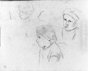 Barnprofiler. Blad 14 verso i skissbok om 36 blad by Paul Gauguin