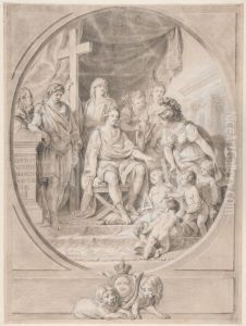Kung Adolf Fredrik som beskyddare av de skona konsterna by Charles-Nicolas Cochin