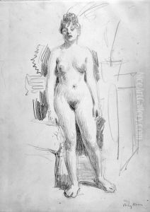 Staende naken modell "Angman". Ur skissbok by Anders Zorn