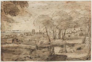 Landscape with Figures on a Bridge and Rome in the Background by Claude Lorrain (Claude Gellee)