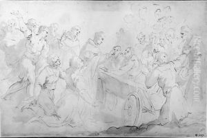 A Group of Men Gathered Round Two Men in a Carriage by Palma il Giovane