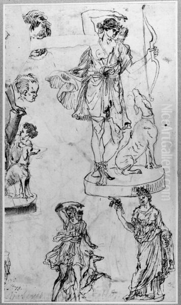 Two statues of Diana and one of Ceres and cut off Diana and Putto - view 1