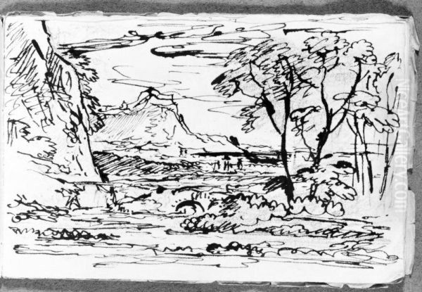 Skissbok. Landskap, nagra torn - view 1