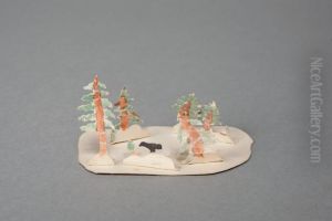 Black bird on a stone and some trees [one of 36 figures] by Ivar Arosenius