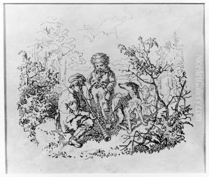 Landskap med tva barn och hund by Kilian Christoffer Zoll