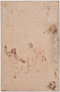 Figur- och huvudstudier for 'Jesus hos Marta och Maria'