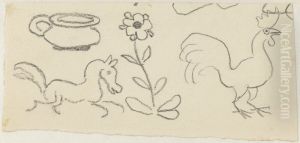 Potta, hast, blomma, och tupp. Anknytning till Kattresan by Ivar Arosenius