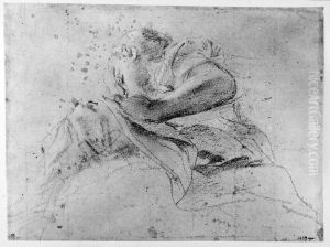Seated woman seen from below by Giovanni Lanfranco