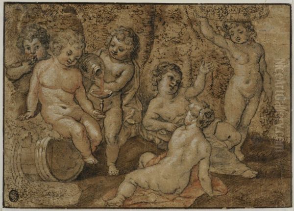 Bacchanal with six children - view 1