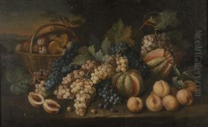 Natura Morta Con Uva, Funghi,pesche E Meloni.