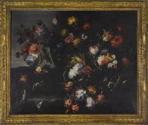 Still Lifes Of Mixed Flowers In Urns And Baskets by Margherita Caffi