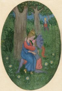 En karlekssaga. Serie om fyra bilder. 1, Idyll med prinsessa och kavaljer by Ivar Arosenius