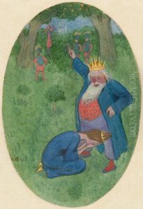 En karlekssaga. Serie om fyra bilder. 2, Kungen later avratta kavaljeren by Ivar Arosenius