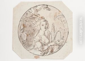Kvinna med blomsterkorg (studie till miniatyr) by Jean-Baptiste Jacques Augustin