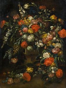 Blumenstilleben Auf Felsigem Grund by Margherita Caffi